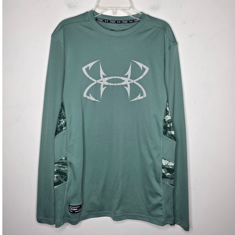Under Armour Fish heat gear green camo long sleeve shirt - medium